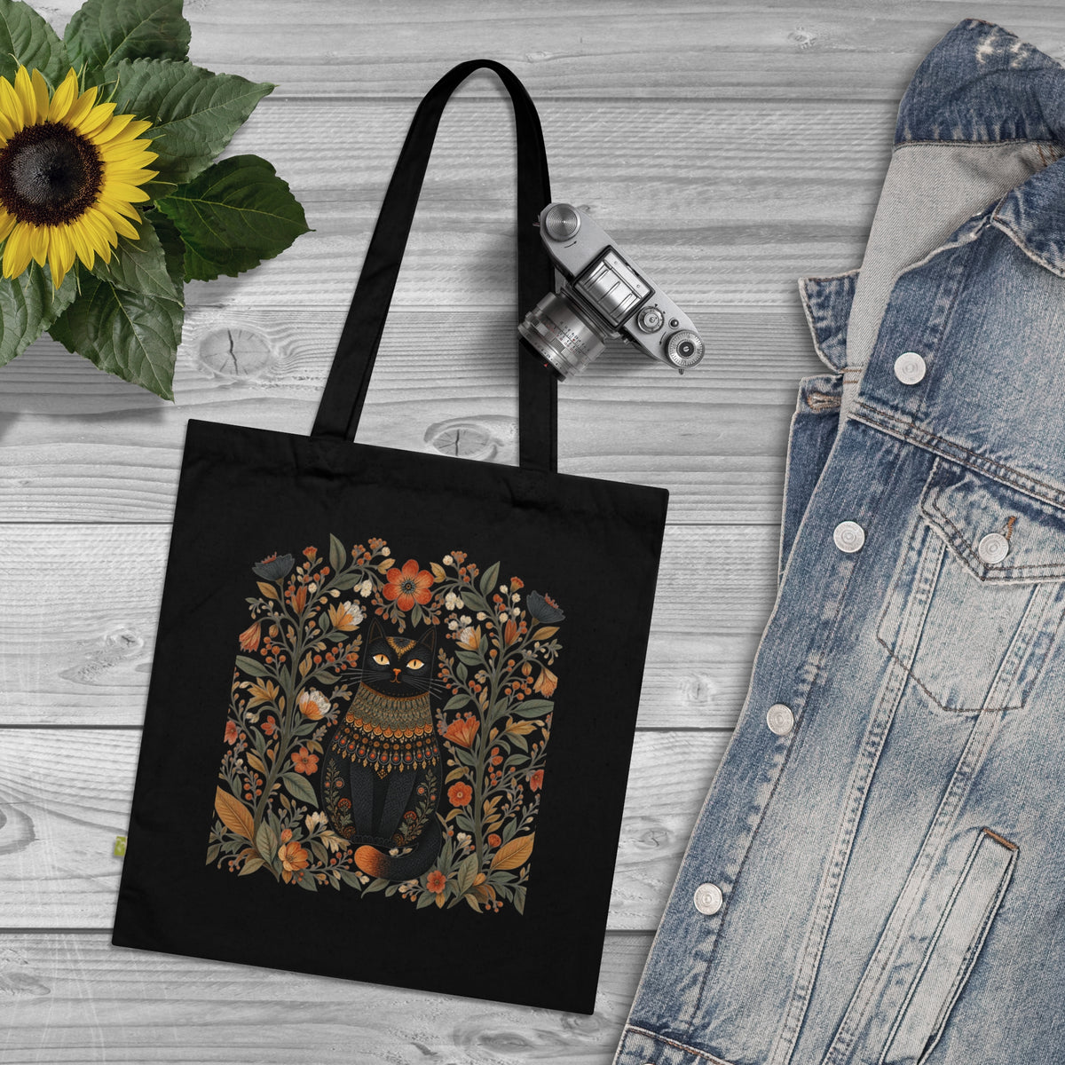 Organic Cotton Tote Bag with Vintage Floral Skull Design