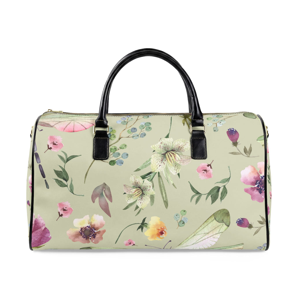 Floral Faux Leather Travel Bag — Watercolor Flower Weekender