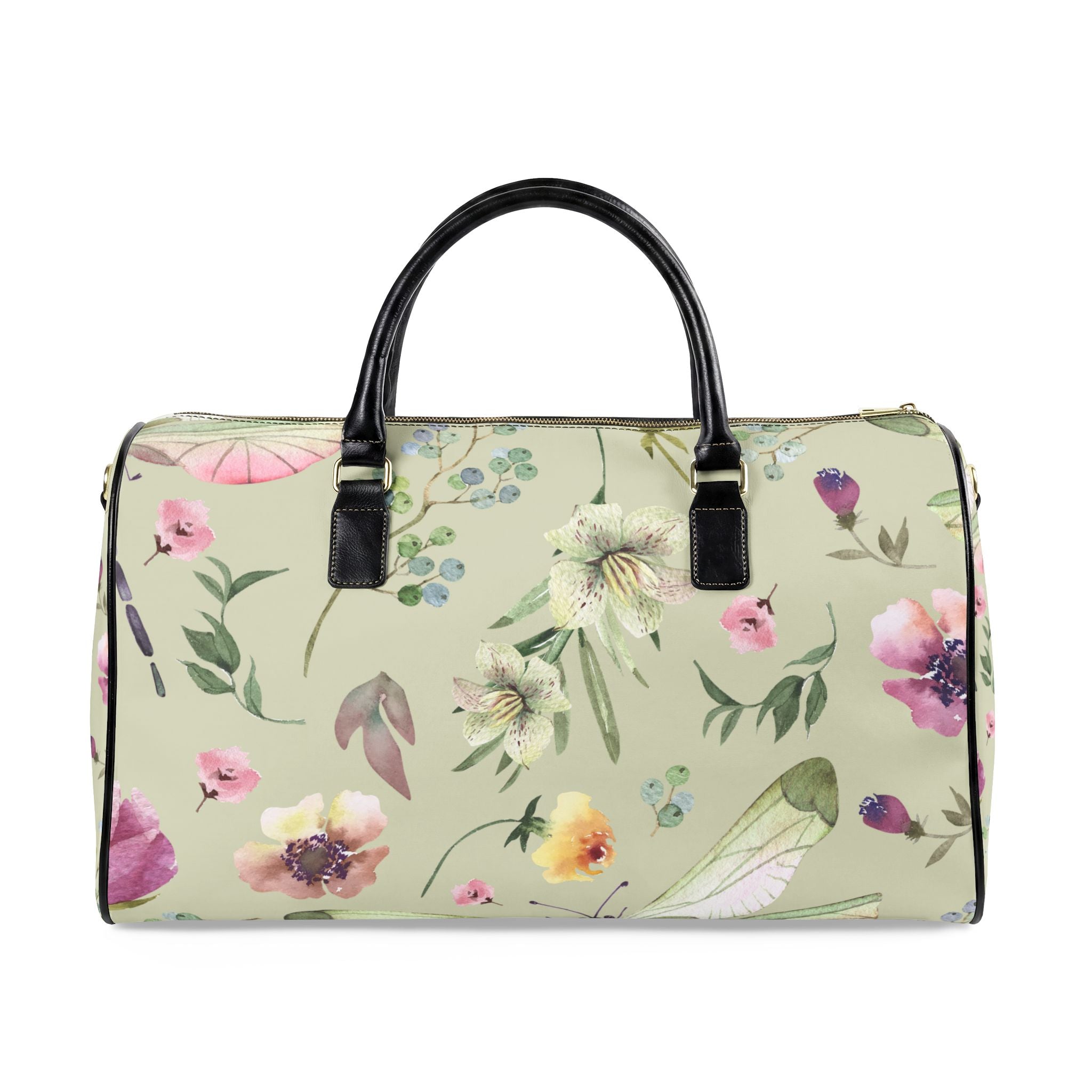 Floral Faux Leather Travel Bag — Watercolor Flower Weekender
