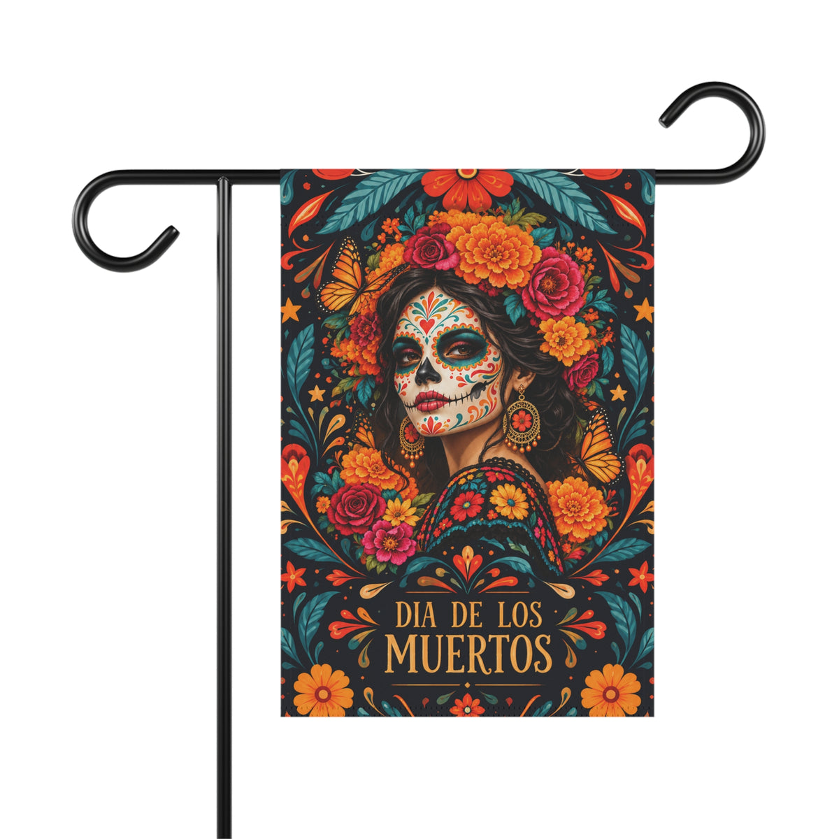 Dia de Los Muertos Garden Flag – Sugar Skull Woman Floral House Banner