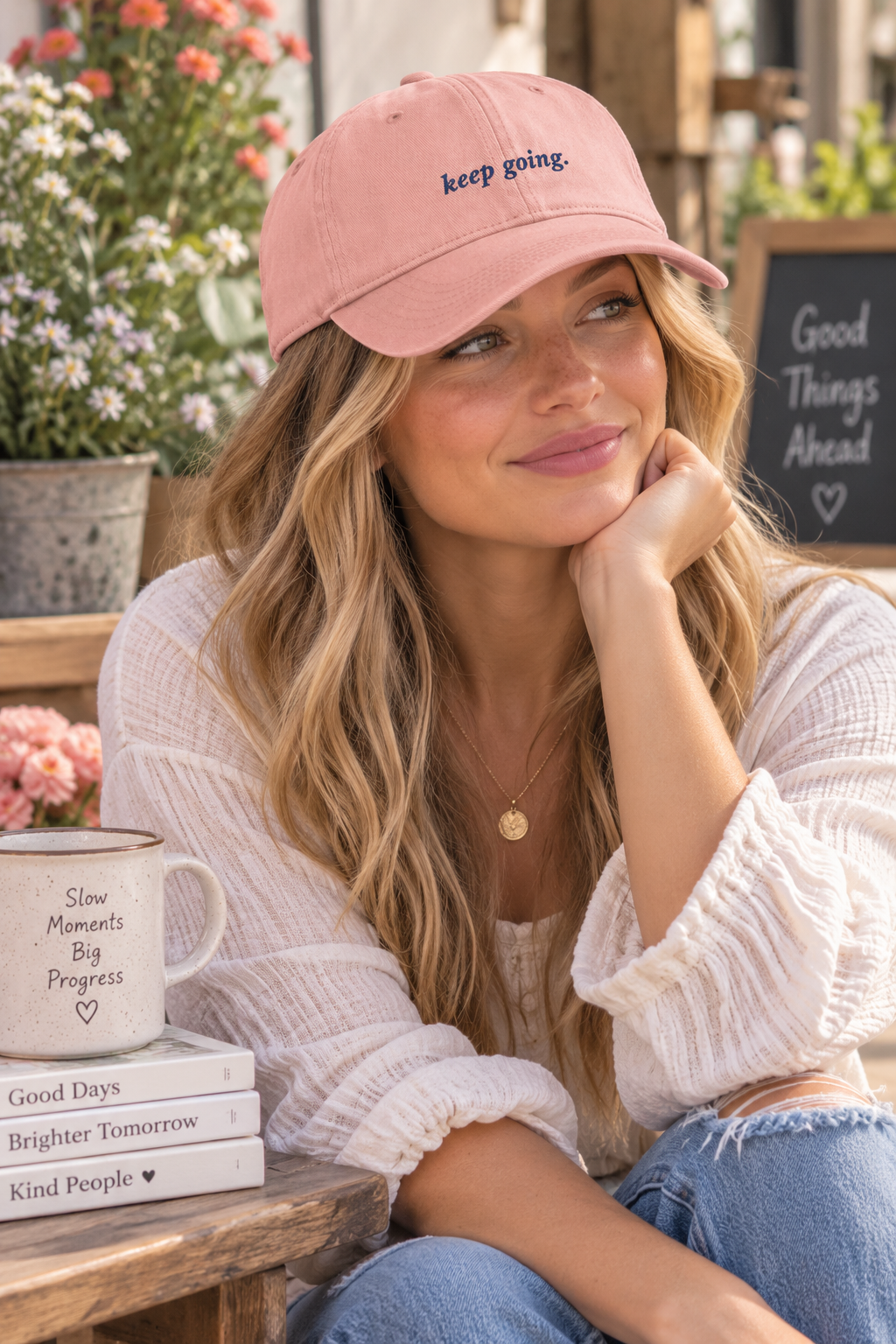 Keep Going Embroidered Dad Hat | Positive Encouragement Nature-Inspired Cap