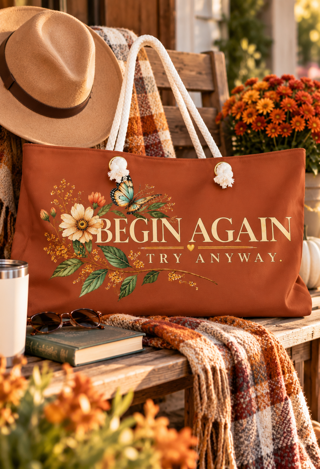 BEGIN AGAIN Floral Weekender Bag – Terracotta Travel Tote