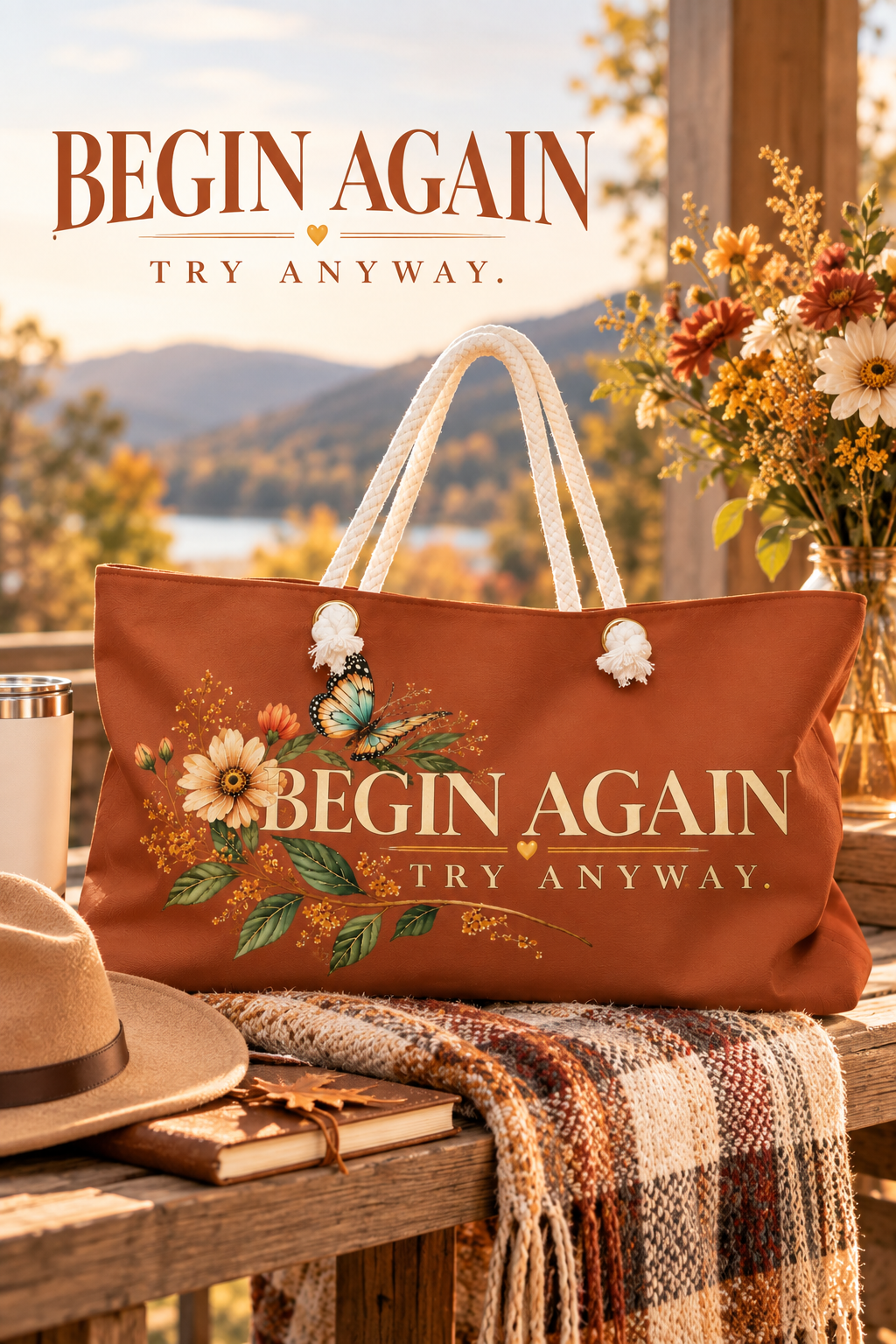 BEGIN AGAIN Floral Weekender Bag – Terracotta Travel Tote
