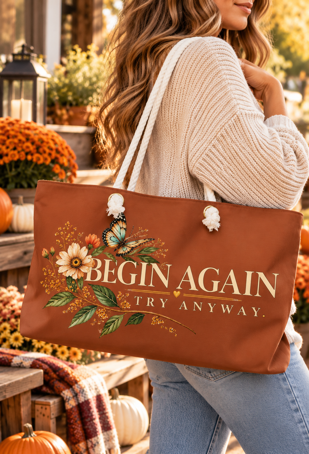 BEGIN AGAIN Floral Weekender Bag – Terracotta Travel Tote