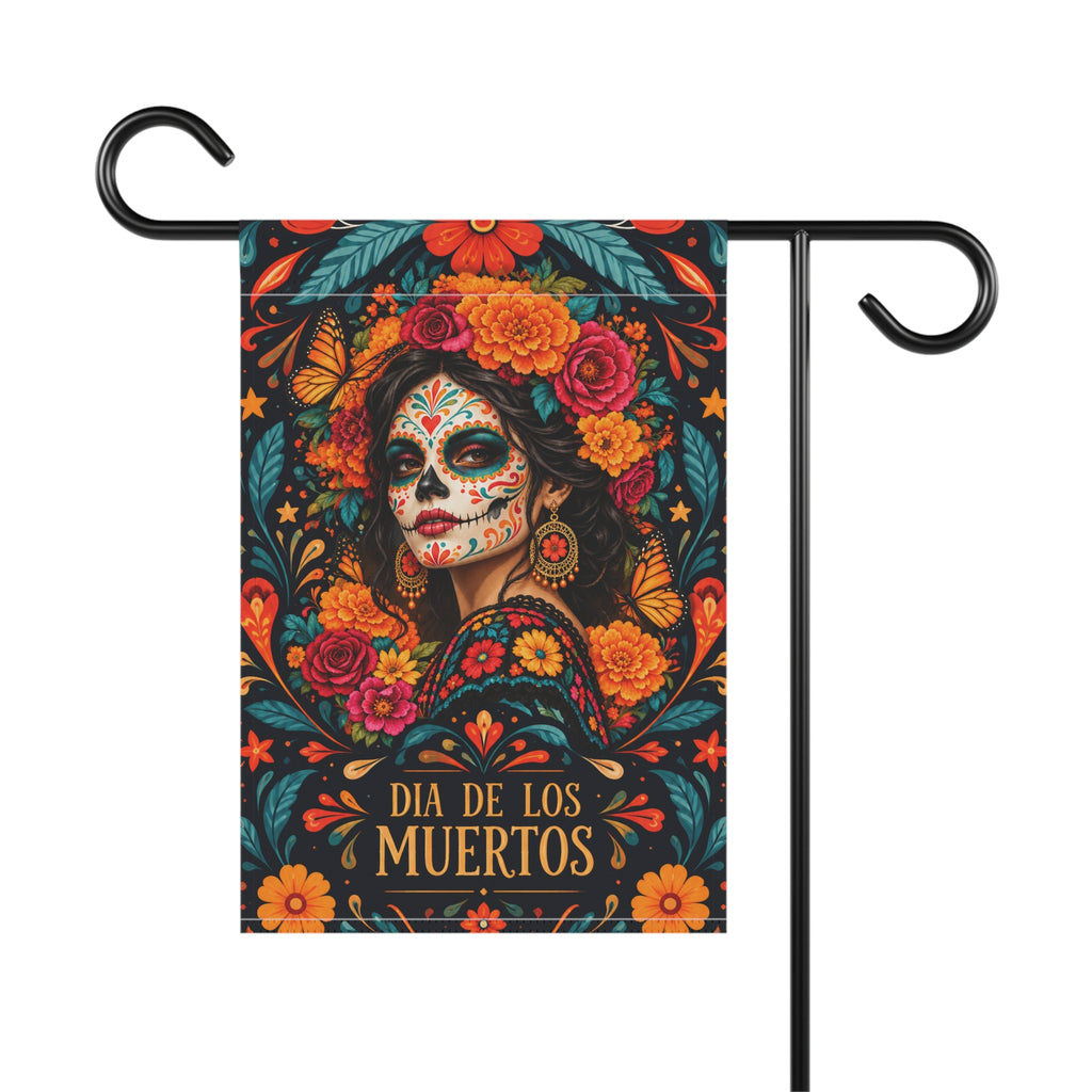Dia de Los Muertos Garden Flag – Sugar Skull Woman Floral House Banner