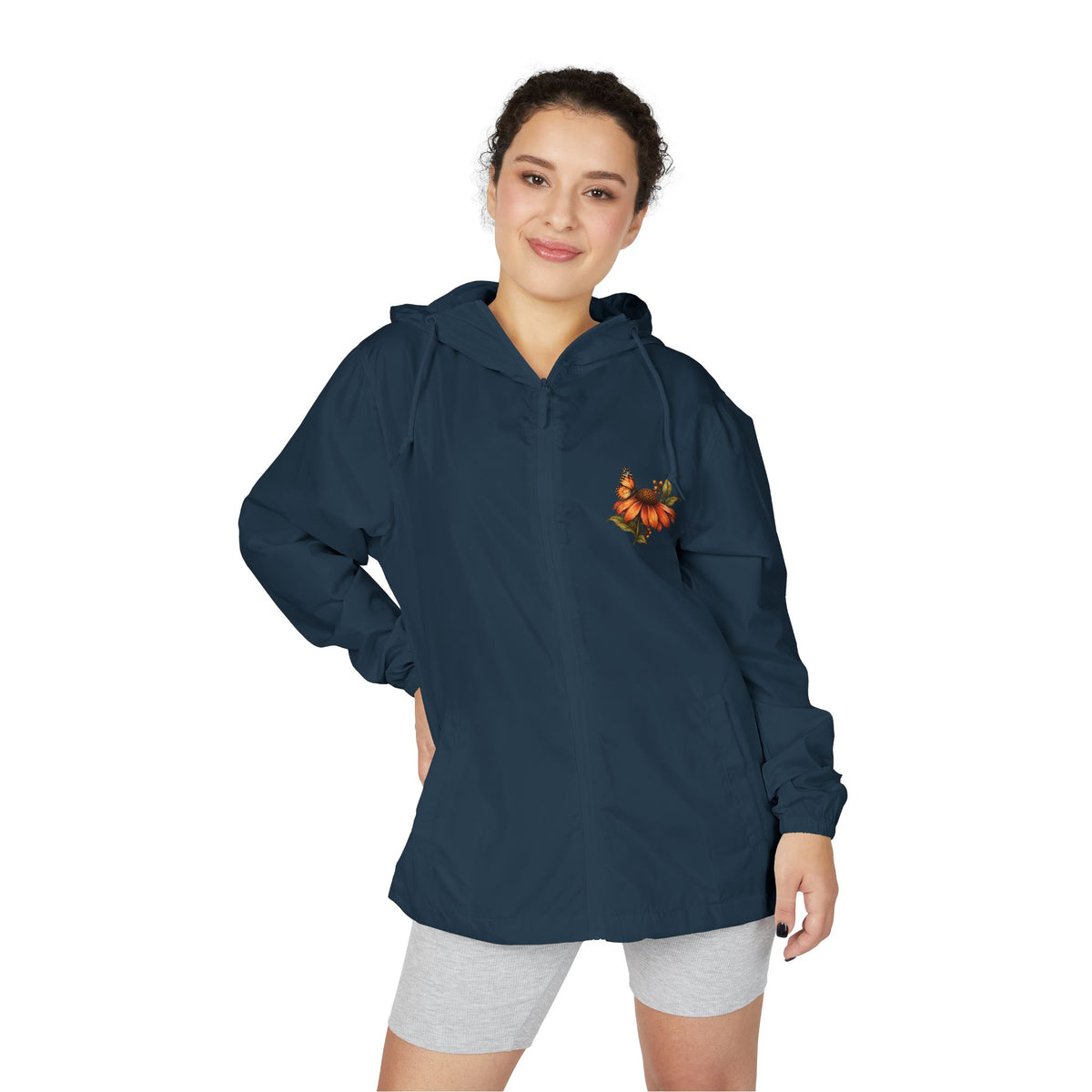 Autumn Gnome Windbreaker Jacket – Women’s Lightweight Woodland Rain Jacket with Flowers & Butterflies