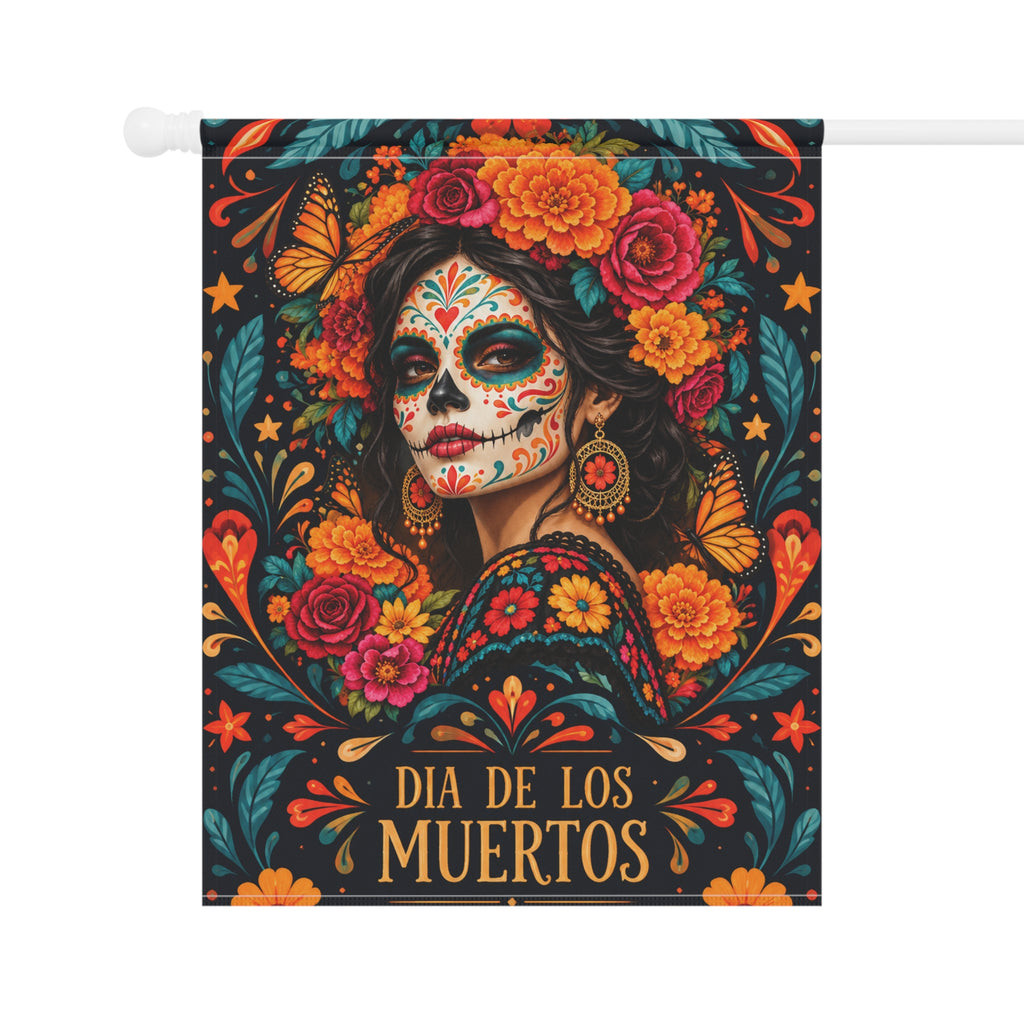 Dia de Los Muertos Garden Flag – Sugar Skull Woman Floral House Banner