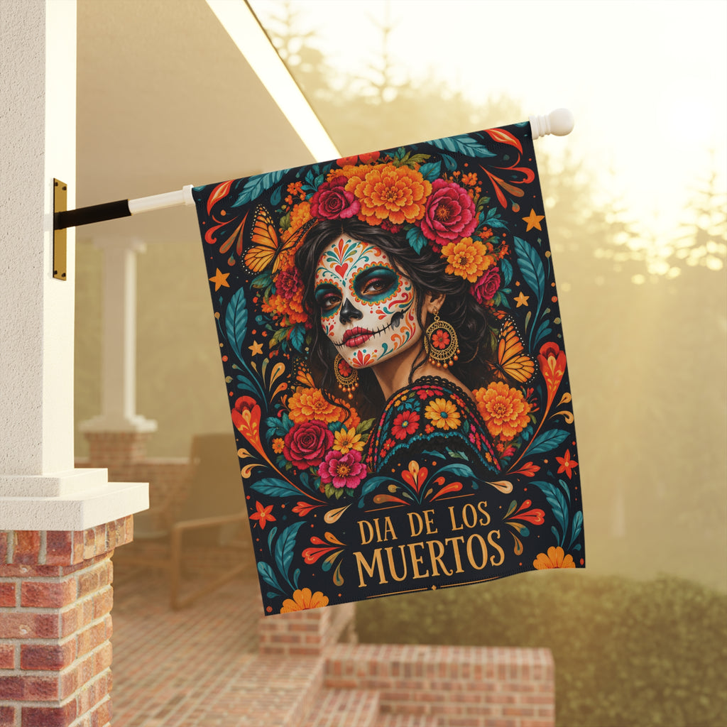 Dia de Los Muertos Garden Flag – Sugar Skull Woman Floral House Banner