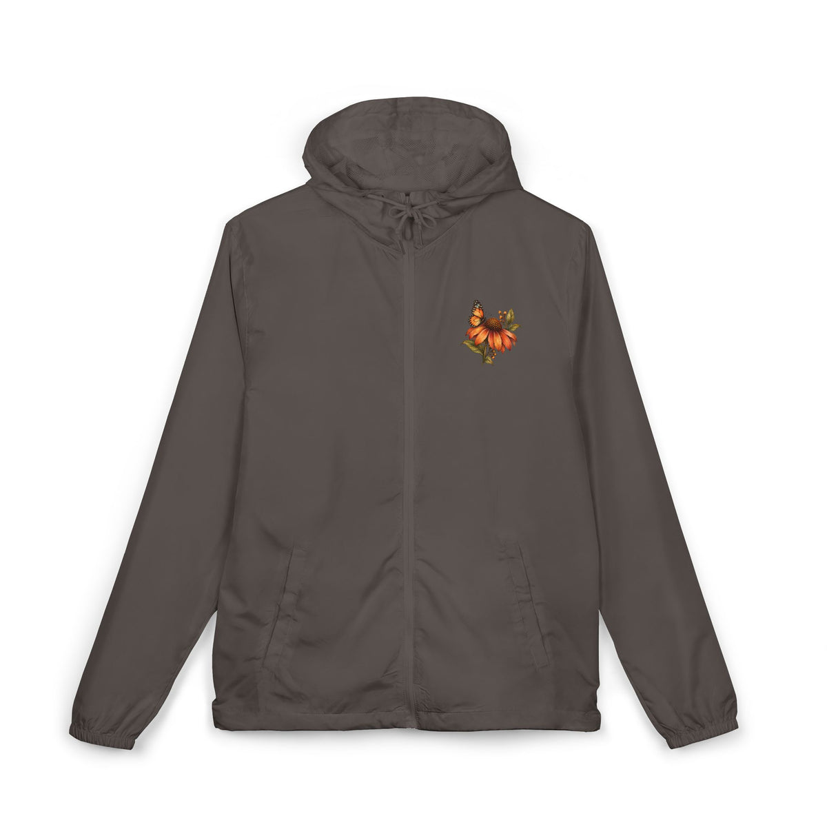 Autumn Gnome Windbreaker Jacket – Women’s Lightweight Woodland Rain Jacket with Flowers & Butterflies