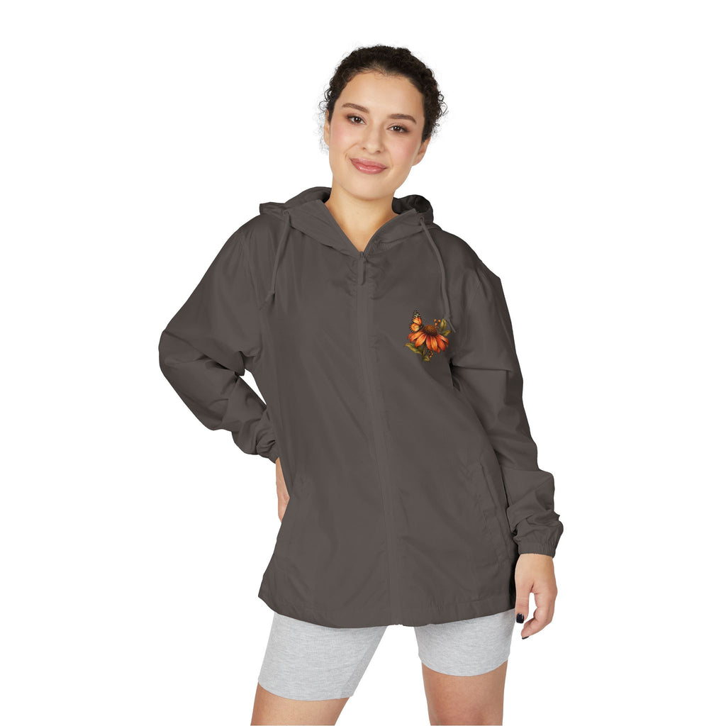 Autumn Gnome Windbreaker Jacket – Women’s Lightweight Woodland Rain Jacket with Flowers & Butterflies