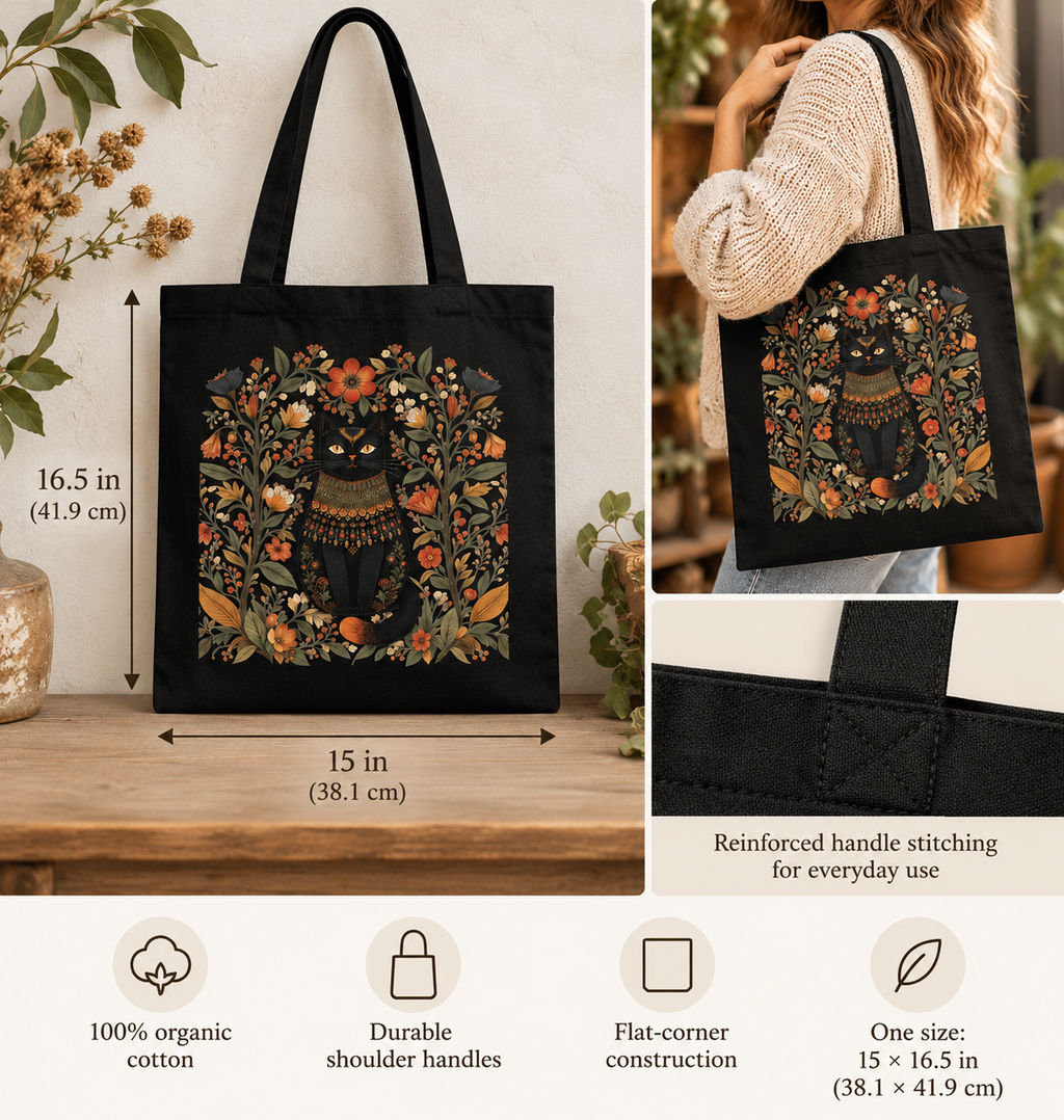 Organic Cotton Tote Bag with Vintage Floral Skull Design