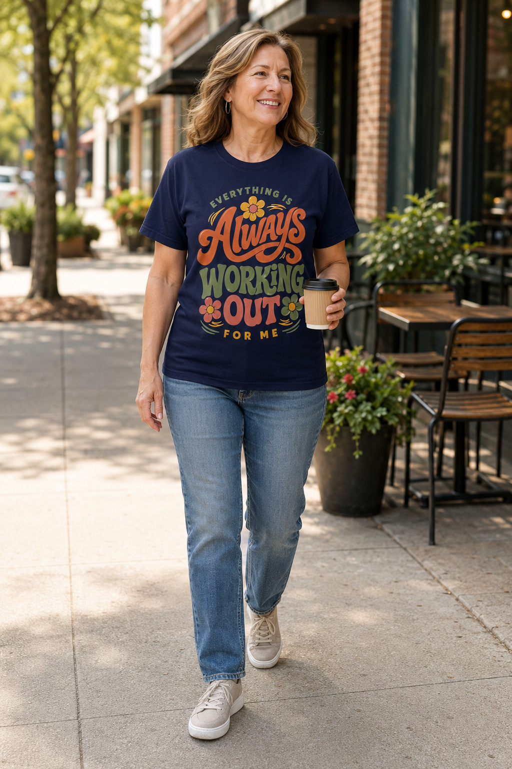 Everything is Always Working Out for Me T-Shirt — Retro Floral Positive Vibe Tee