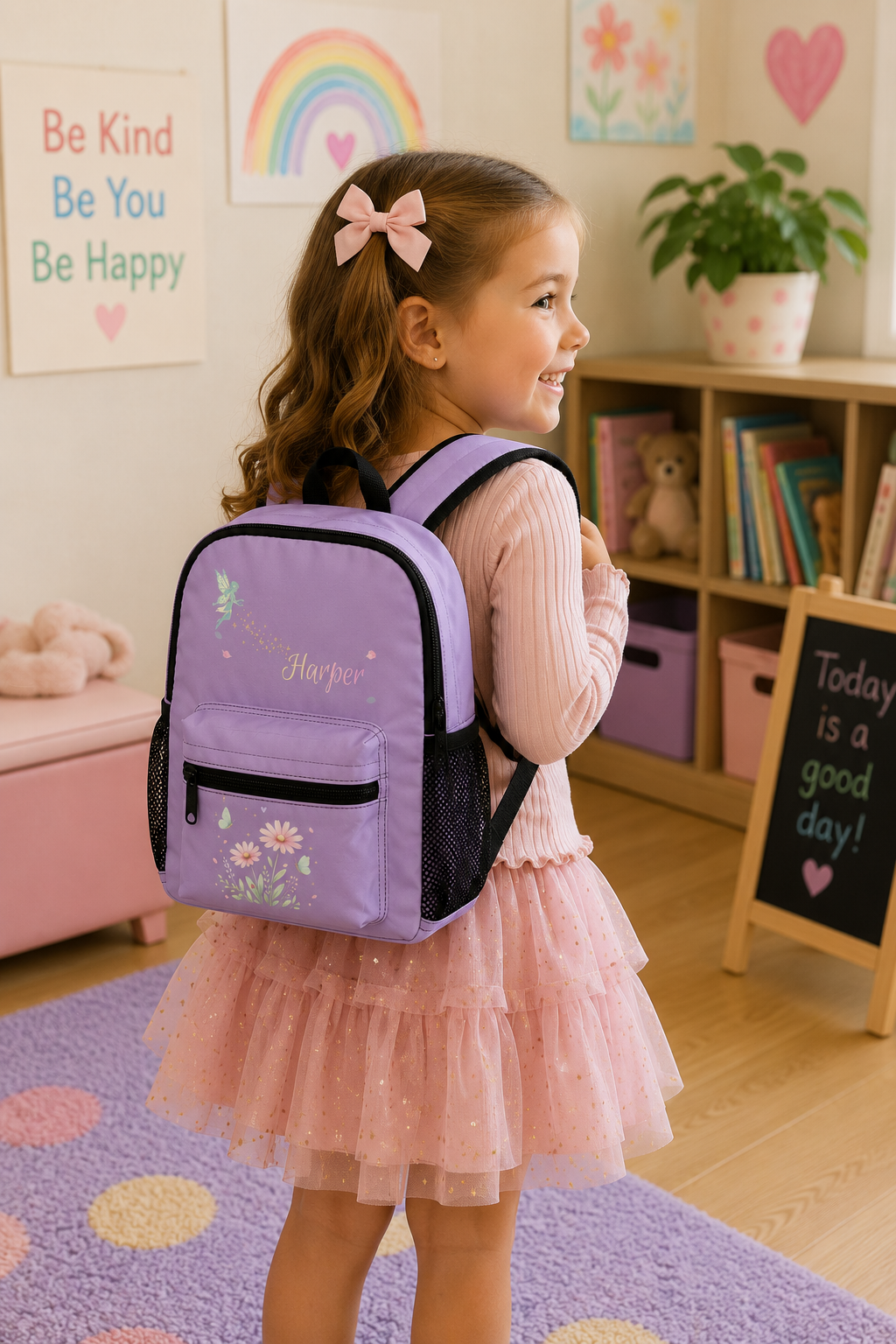 Personalized Lavender Butterfly & Wildflower Backpack for Girls | Custom Kindergarten Backpack