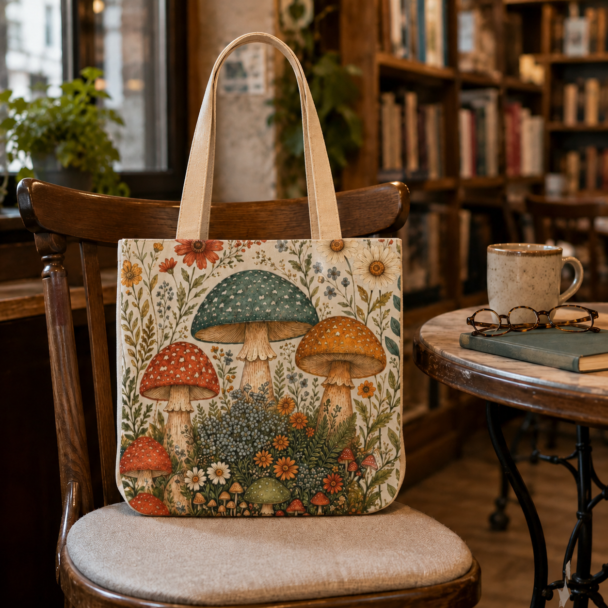 Vintage Mushroom Canvas Tote Bag — Floral Forest Market Tote