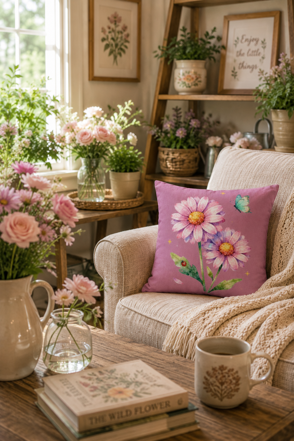 Floral Faux Suede Decorative Pillow