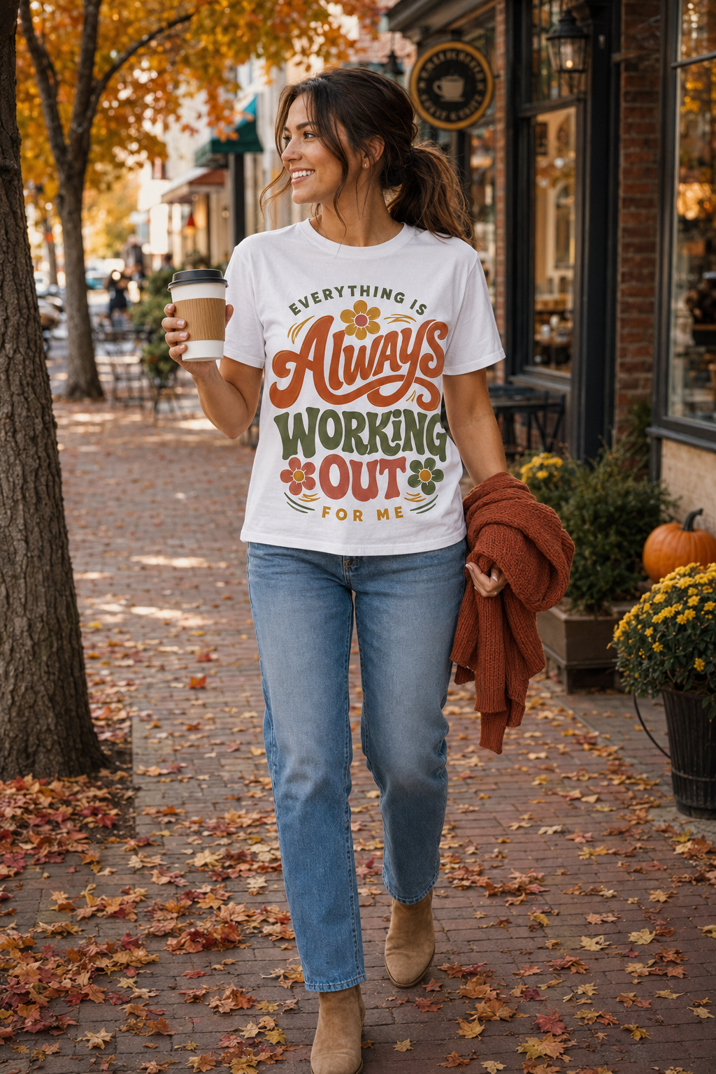 Everything is Always Working Out for Me T-Shirt — Retro Floral Positive Vibe Tee