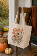 Gratitude Changes Everything Canvas Tote — Floral Eco Shopper Bag