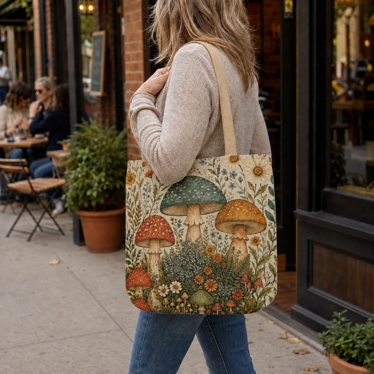 Vintage Mushroom Canvas Tote Bag — Floral Forest Market Tote