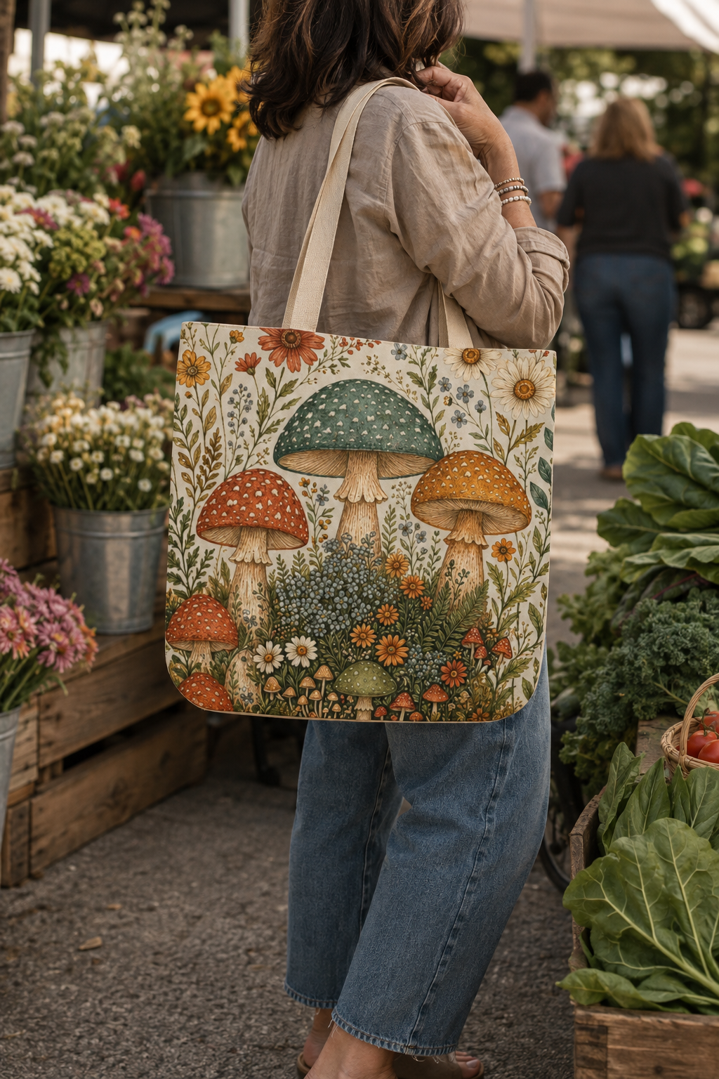 Vintage Mushroom Canvas Tote Bag — Floral Forest Market Tote
