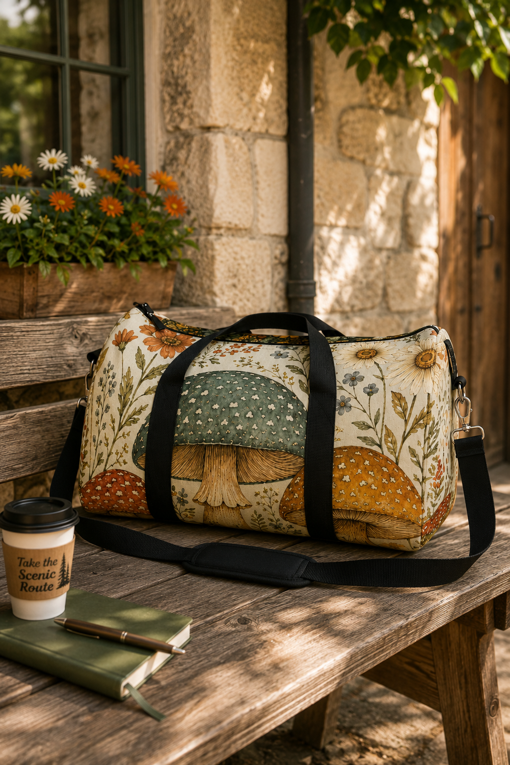 Mushroom Garden Duffel Bag — Whimsical Forest Travel Bag