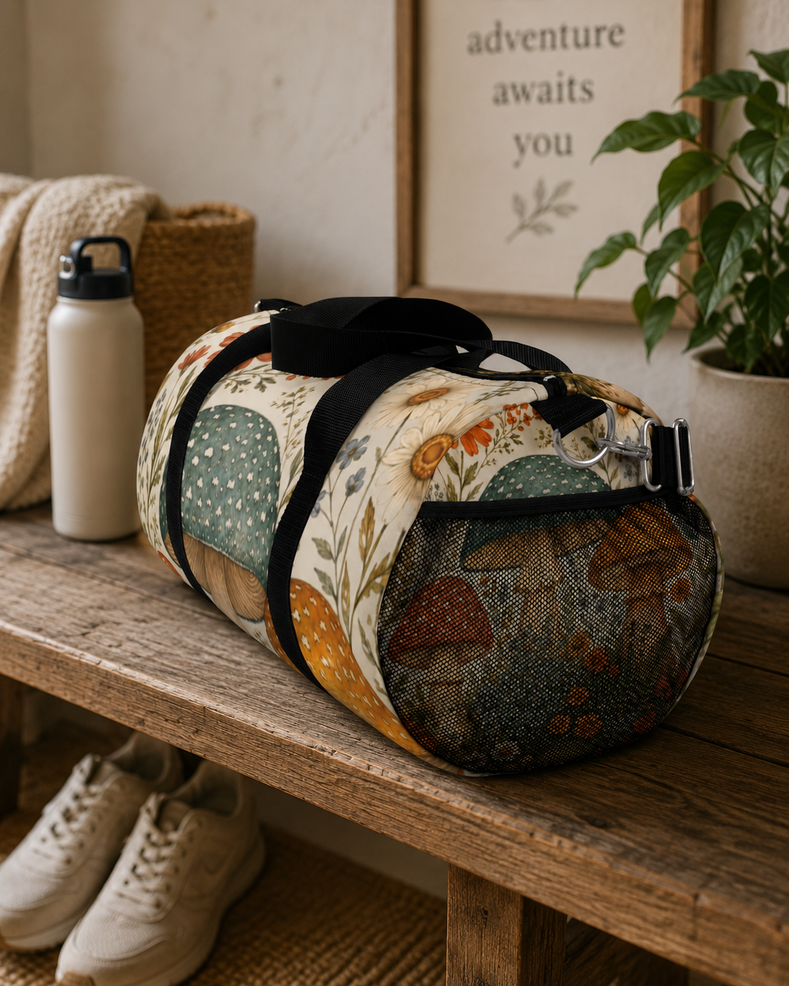 Mushroom Garden Duffel Bag — Whimsical Forest Travel Bag