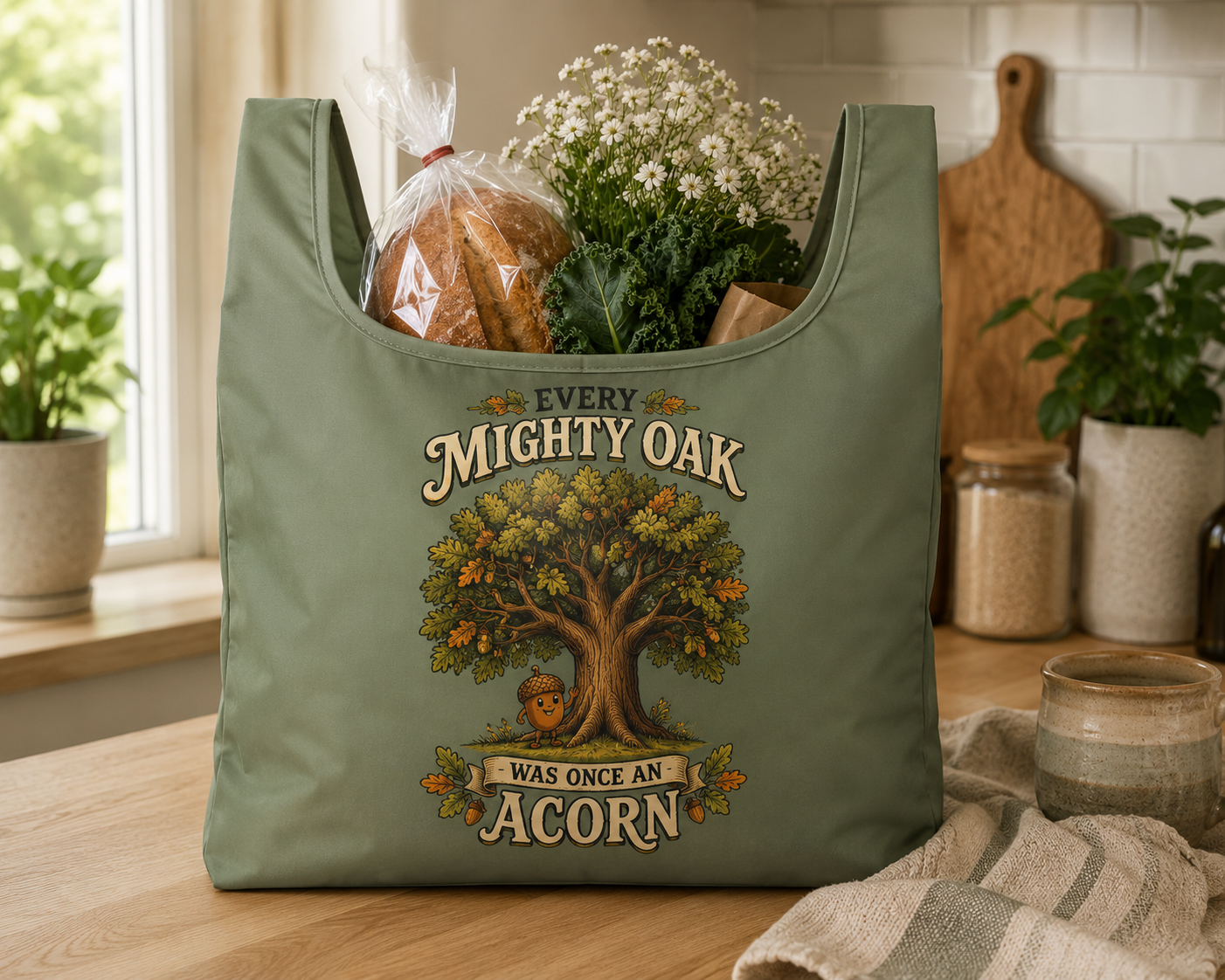 Every Mighty Oak Was Once an Acorn Reusable Shopping Bag – Vintage Oak Tree Tote