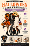 Halloween Girls PNG Digital Download – Pumpkin Skeleton Ghost Design