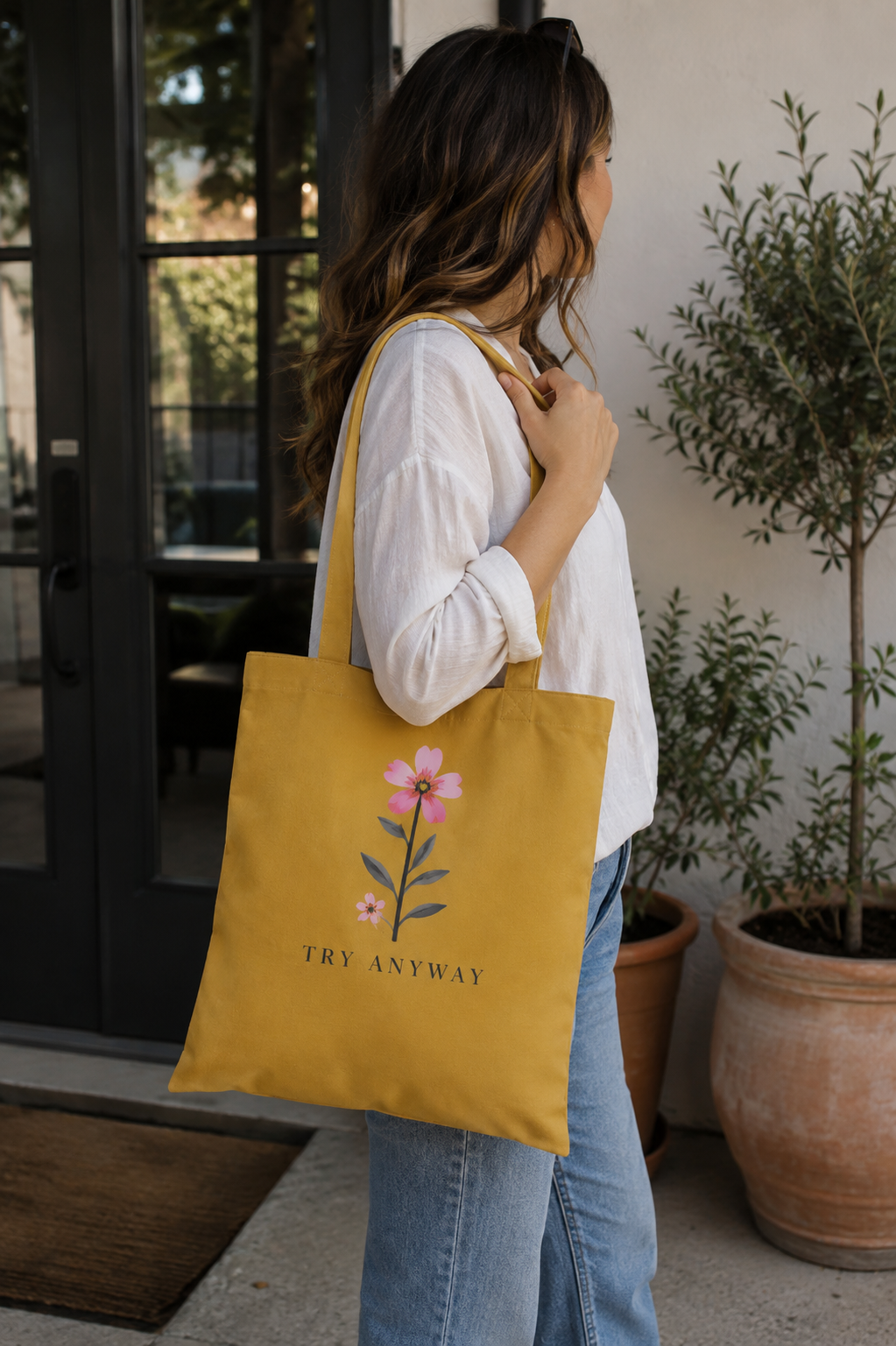 TRY ANYWAY Wildflower Cotton Tote