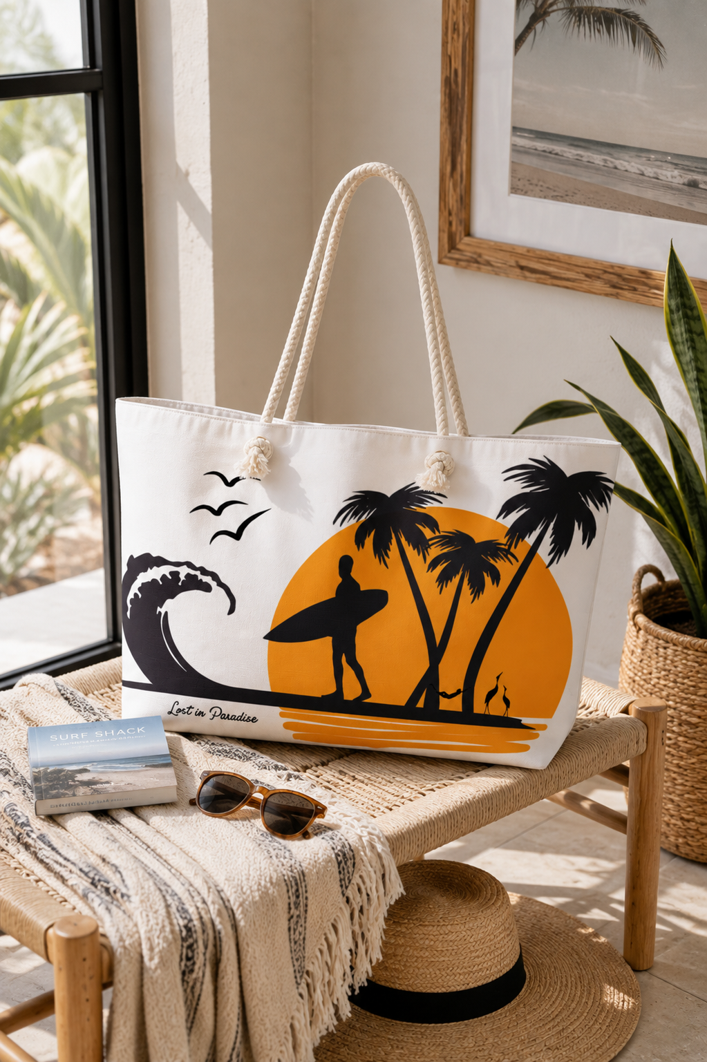 Oversized Beach Tote Bag – Durable Rope Handle Bag for Travel, Market, or Everyday Use