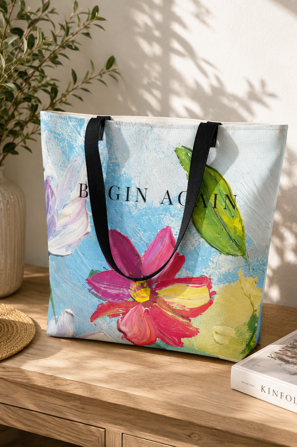 Begin Again Floral Art Tote Bag
