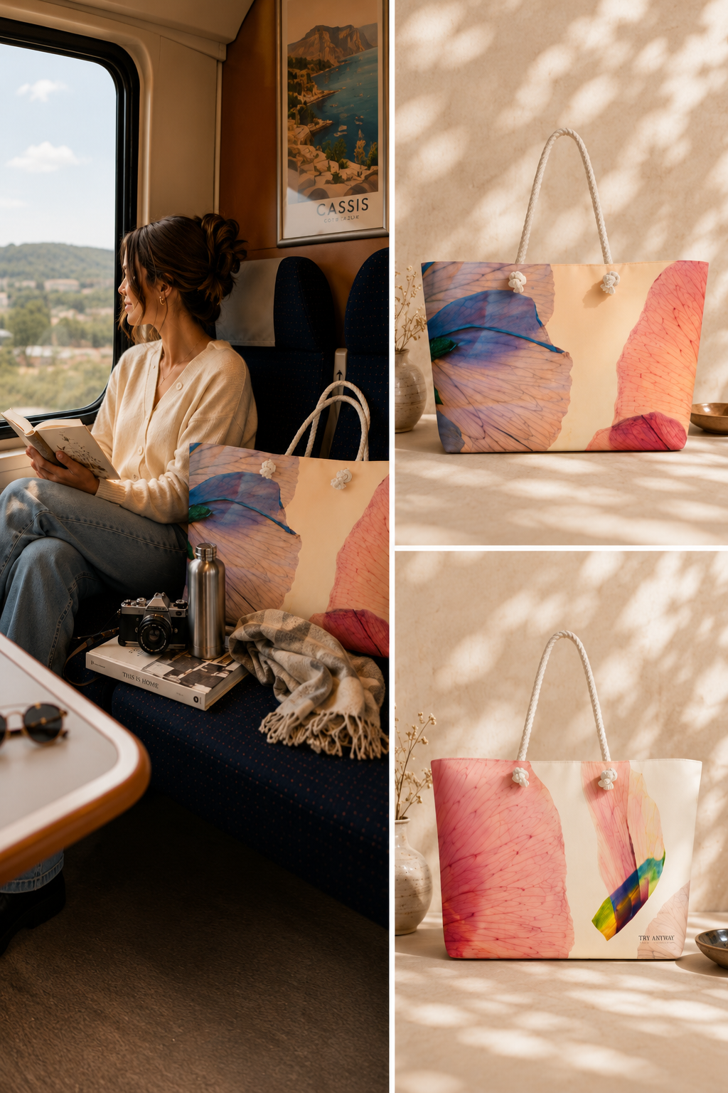Try Anyway Botanical Weekender Tote Bag | Floral Travel Bag with Rope Handles