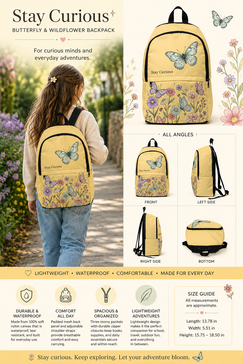 Stay Curious Butterfly & Wildflower Backpack