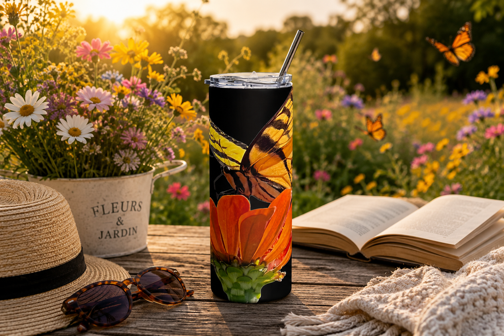 Butterfly & Wildflower Stainless Steel Tumbler – 20 oz Insulated Travel Cup