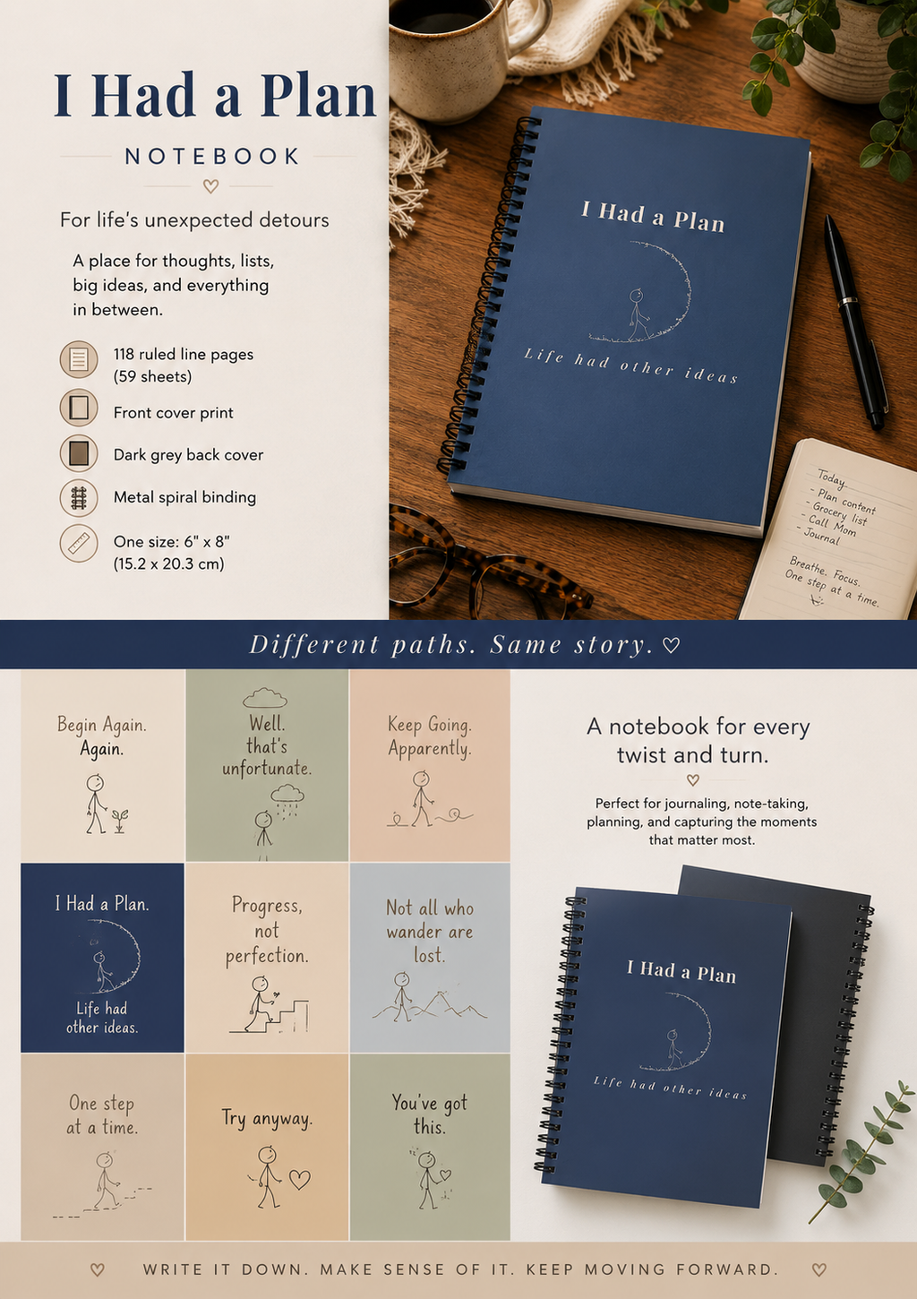 I Had a Plan Notebook – Ruled Spiral Journal for Life's Unexpected Detours