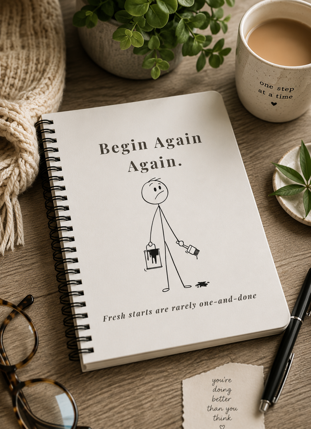 Begin Again. Again. Spiral Notebook