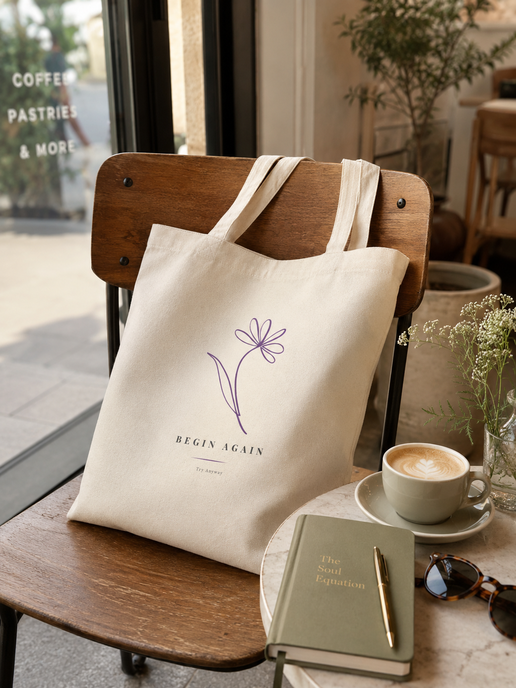 Begin Again Cotton Tote Bag | Minimalist Floral Tote for Everyday Essentials