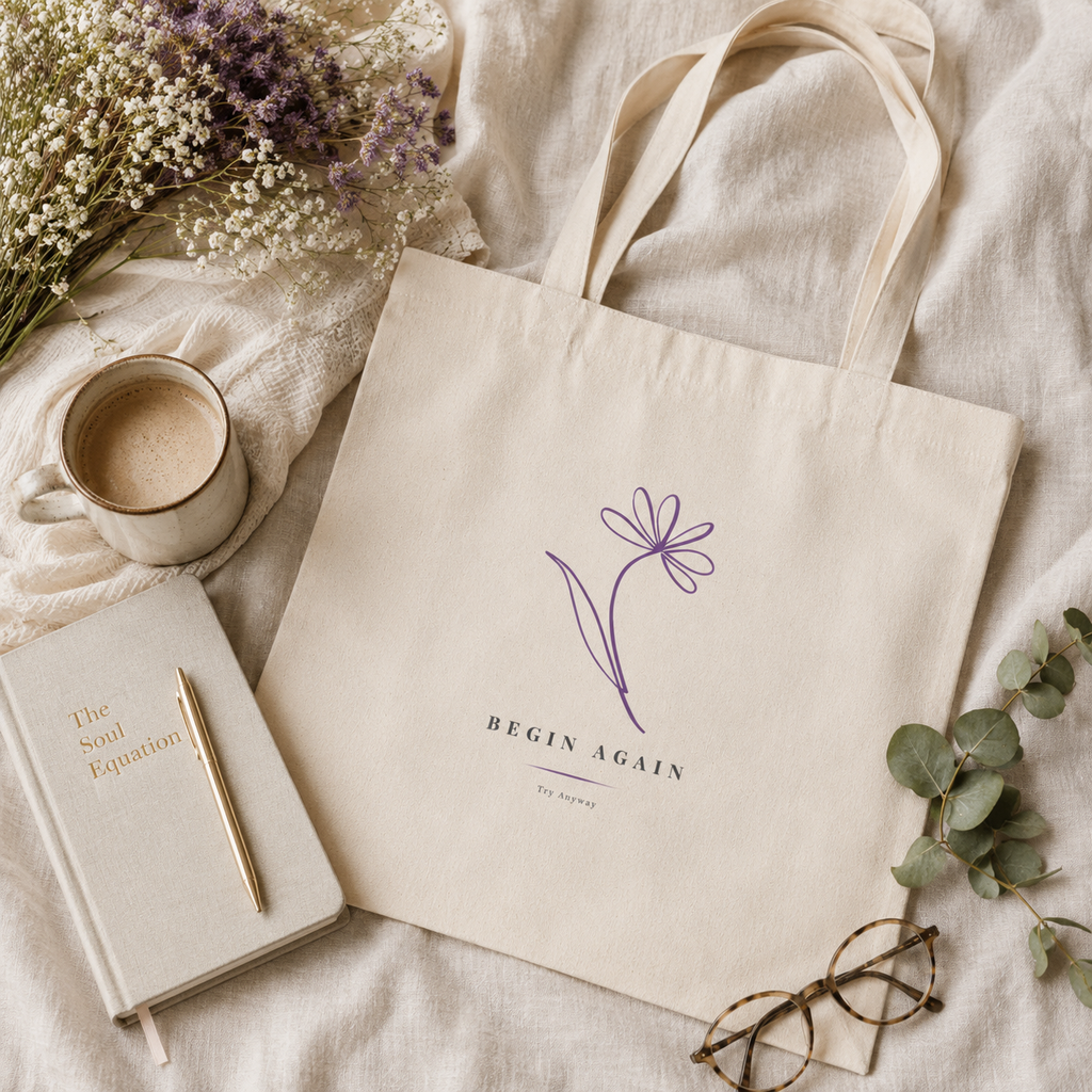 Begin Again Cotton Tote Bag | Minimalist Floral Tote for Everyday Essentials