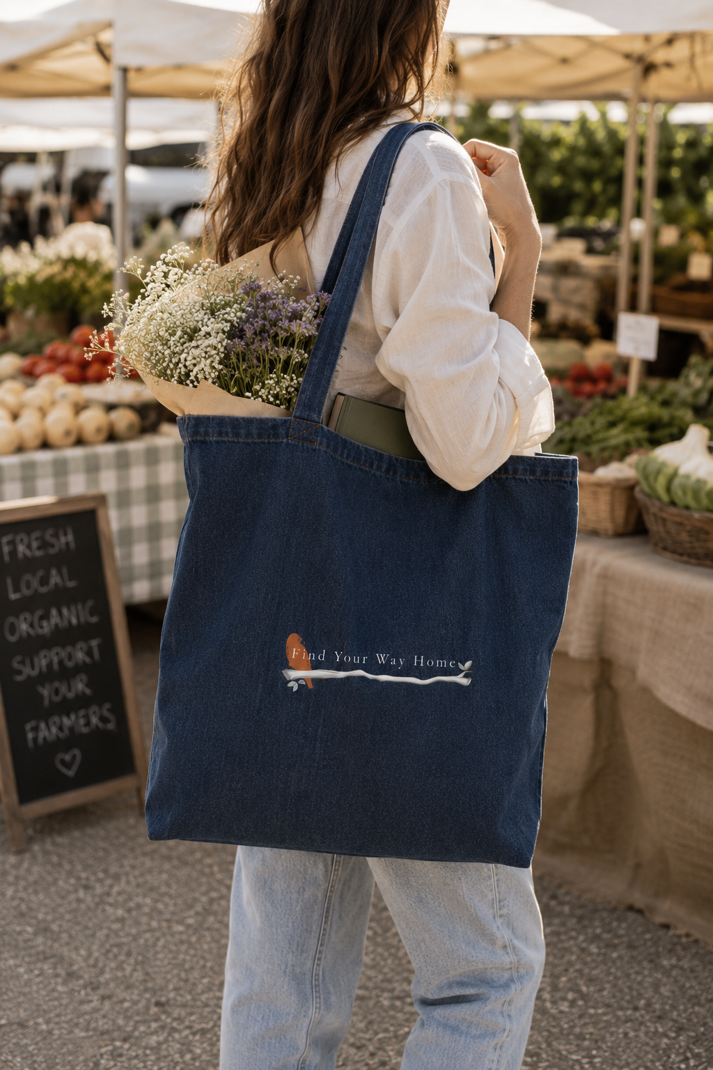Find Your Way Home Denim Tote Bag | Everyday Carryall