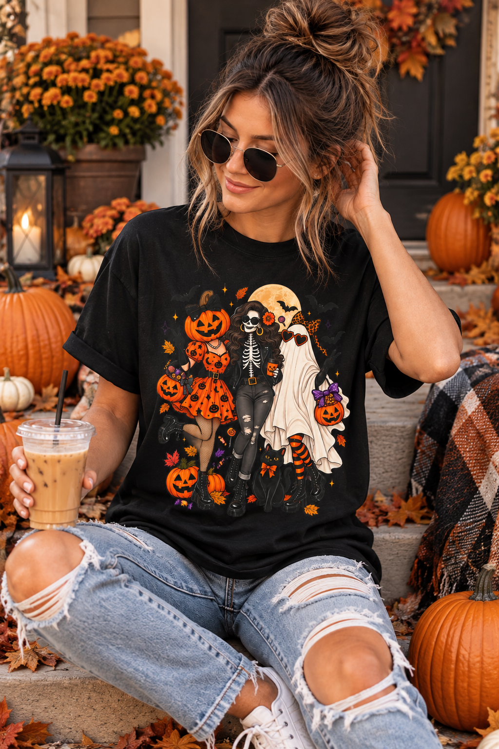 Comfort Colors Halloween Shirt – Spooky Girls Ghost & Pumpkin Graphic Tee