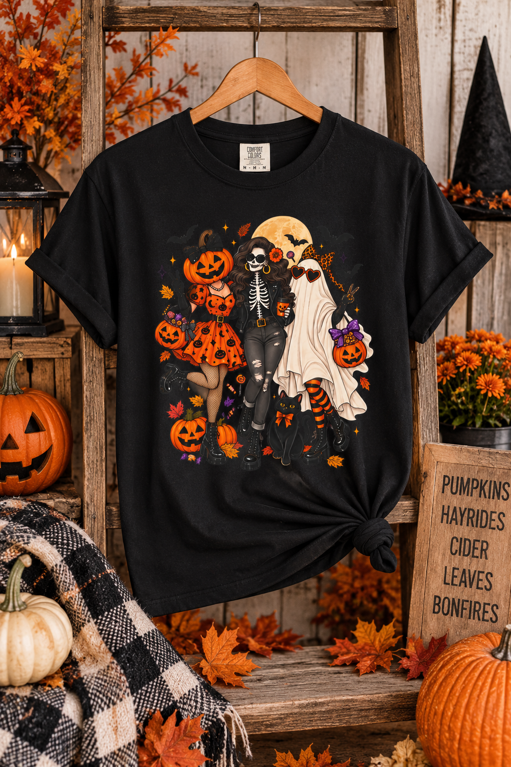 Comfort Colors Halloween Shirt – Spooky Girls Ghost & Pumpkin Graphic Tee