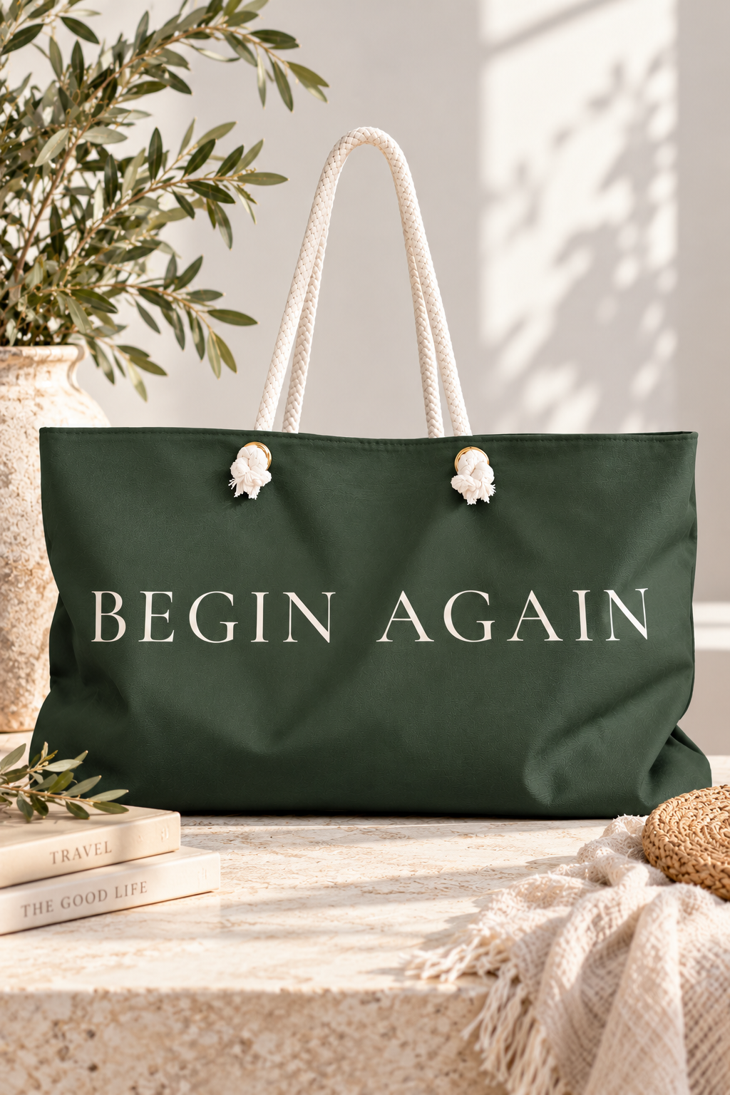 Sage Green Weekender Bag, Begin Again Overnight Travel Bag, Large Weekend Tote