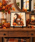 Fall Witch Gnome & Black Cat Slate Plaque
