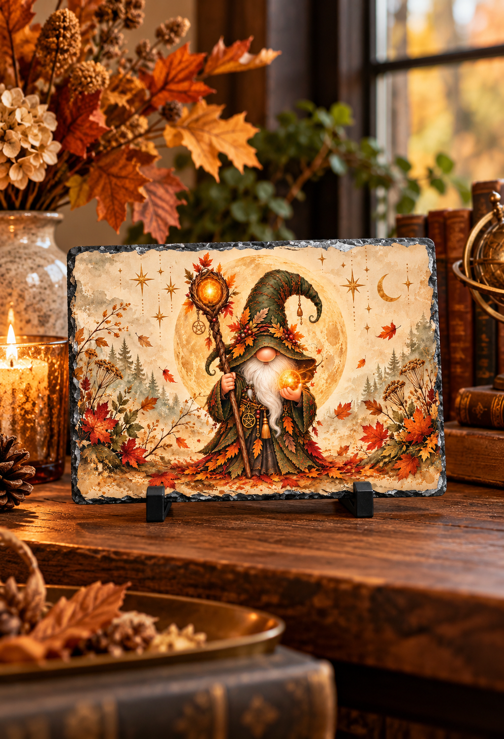 Autumn Gnome Wizard Slate Plaque | Celestial Fall Decor