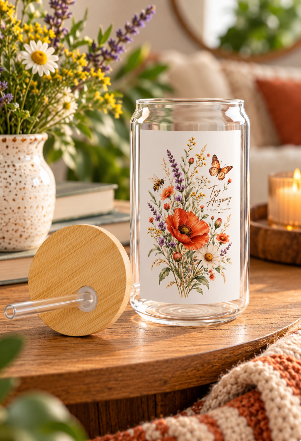 Wildflower Bouquet Sipper Glass | 16oz