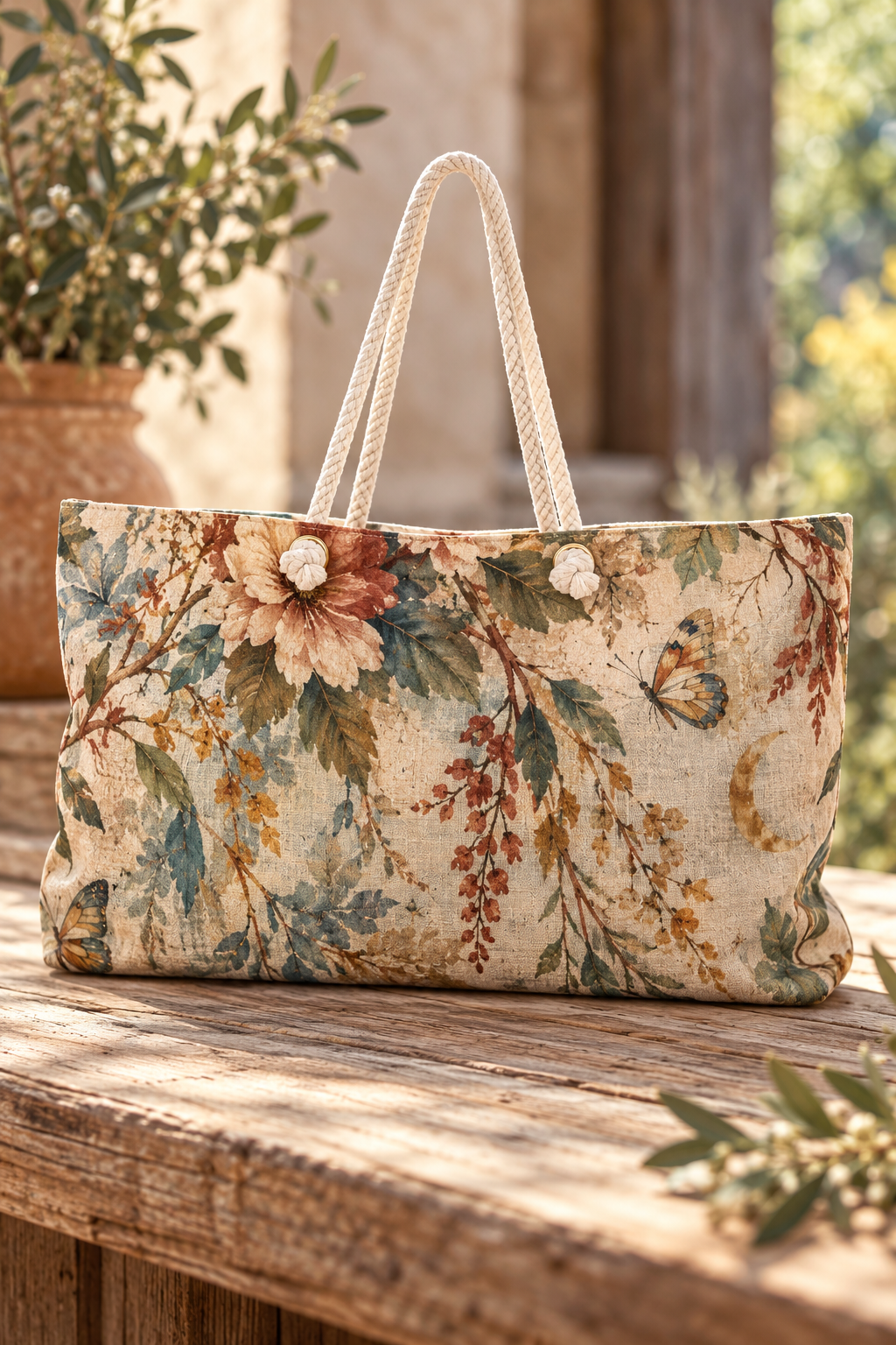 Vintage Botanical Weekender Bag – Boho Floral Travel Tote