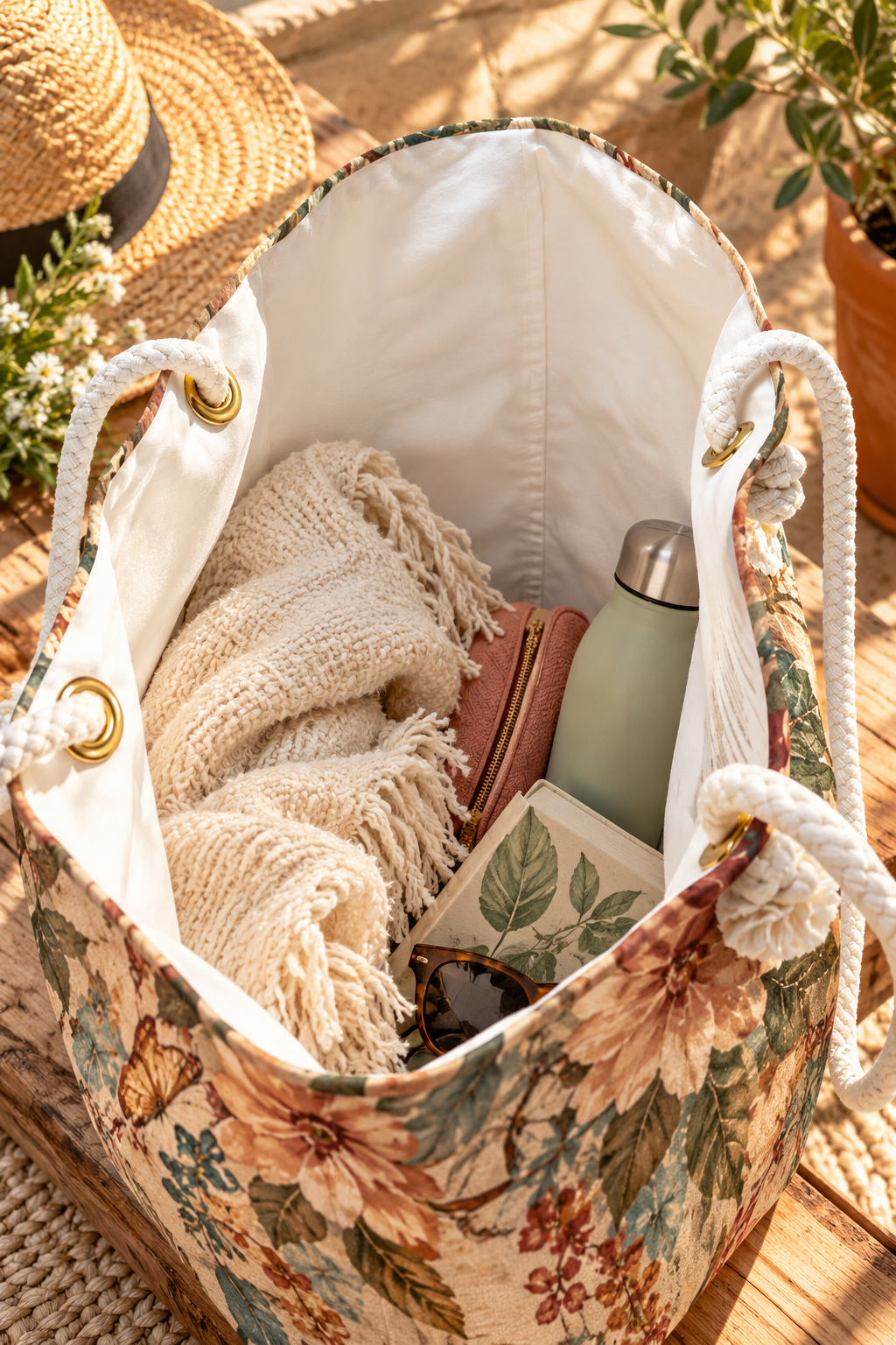 Vintage Botanical Weekender Bag – Boho Floral Travel Tote