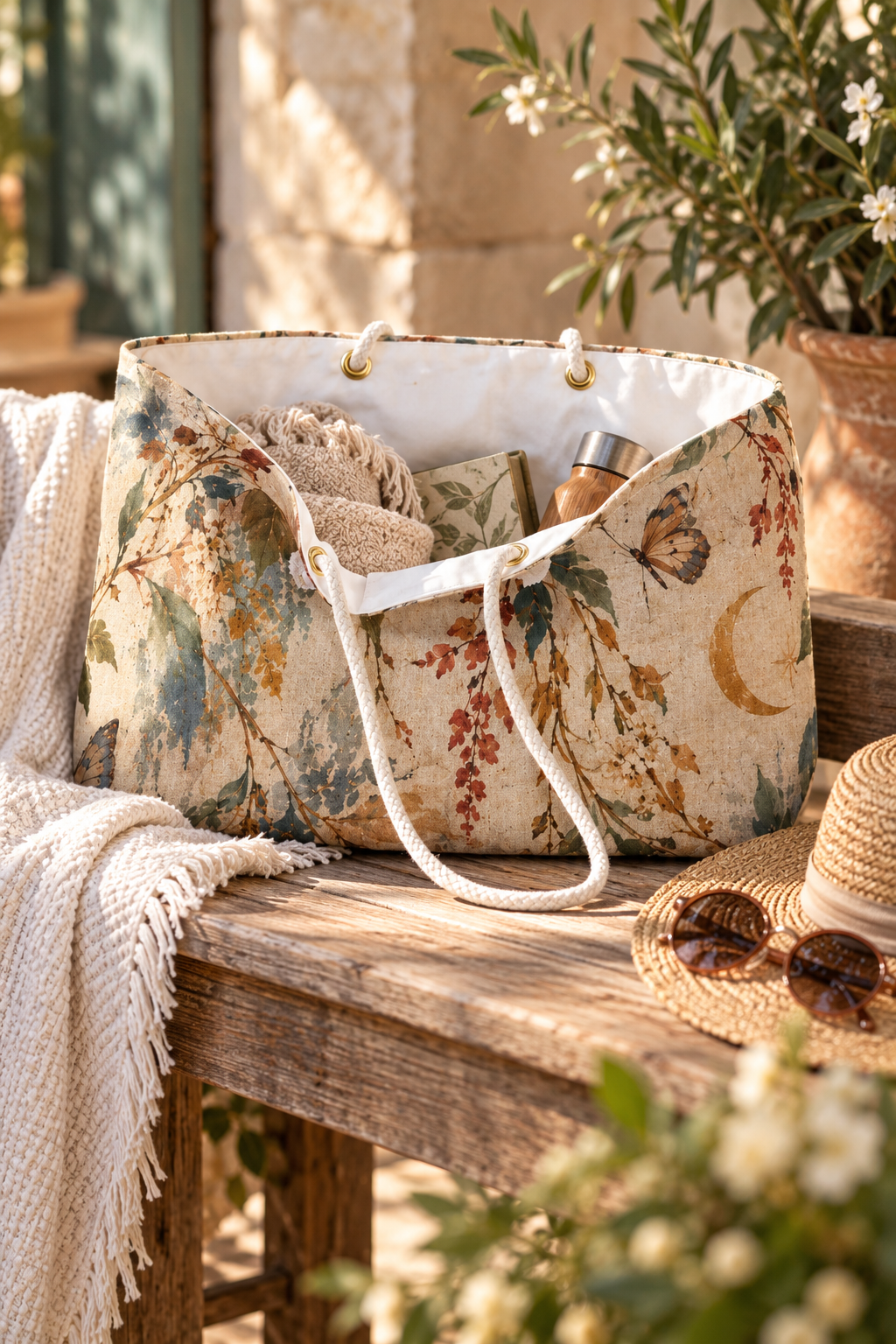 Vintage Botanical Weekender Bag – Boho Floral Travel Tote
