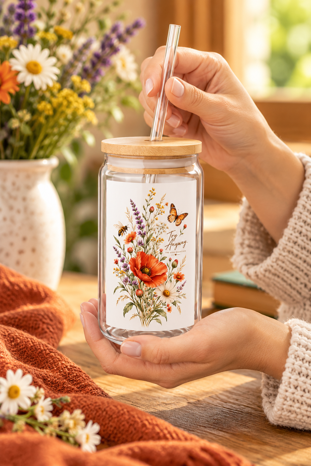 Wildflower Bouquet Sipper Glass | 16oz