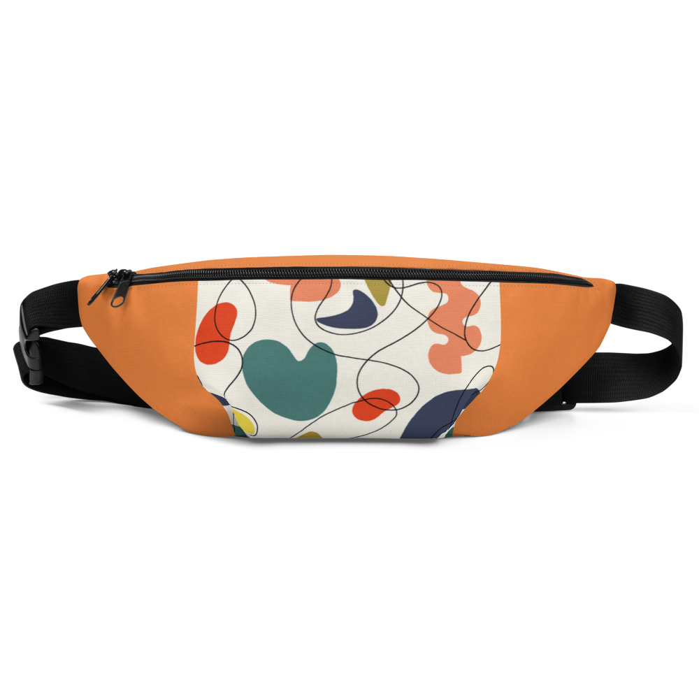 Colorful water-resistant fanny pack featuring an abstract geometric pattern in warm earth tones. Designed with an adjustable strap, spacious zippered compartment, and compact hands-free design, this versatile waist bag can be worn around the waist or as a crossbody bag for travel, festivals, outdoor adventures, and everyday use.
