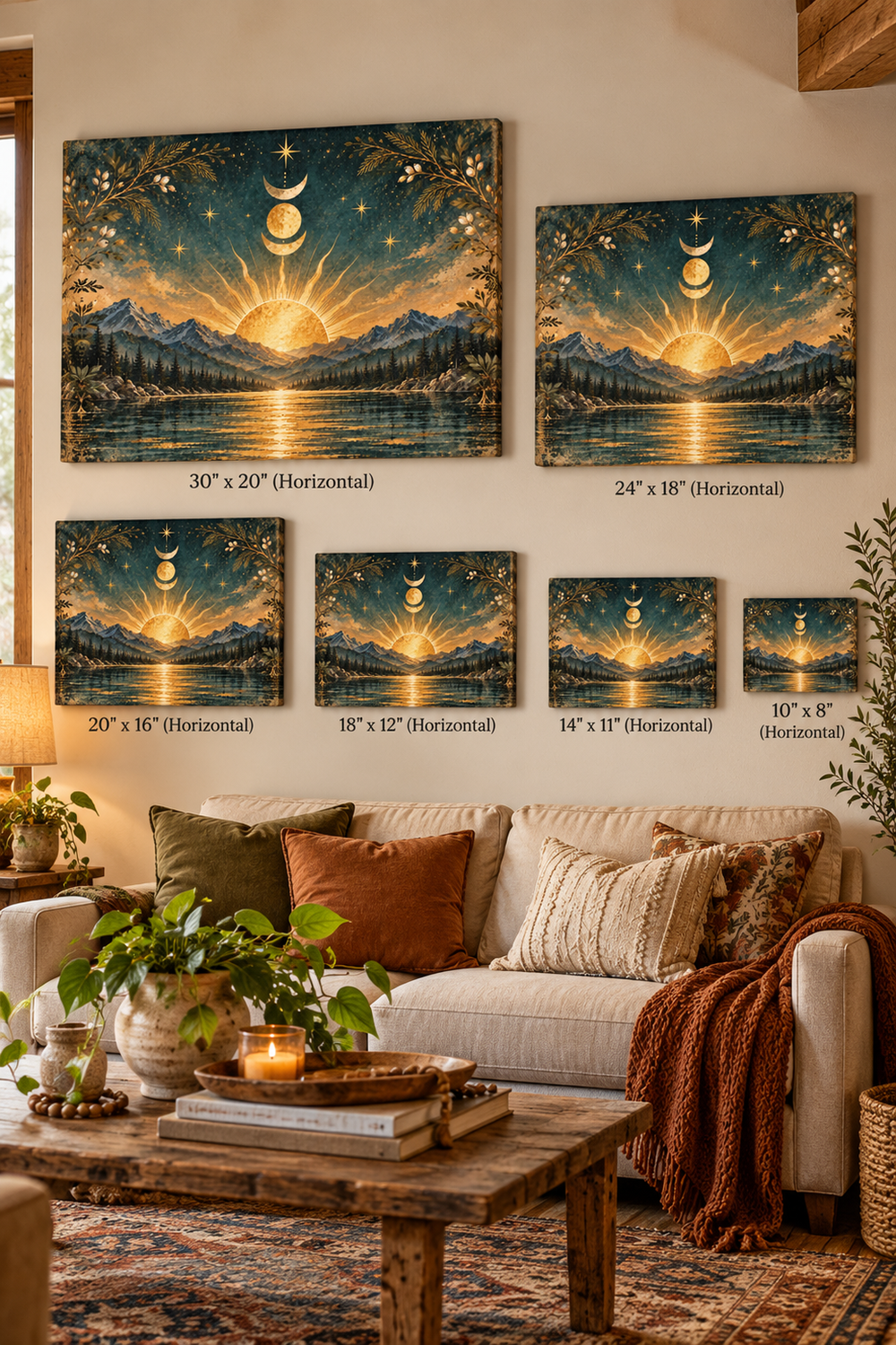 Celestial Sunrise Over Mountain Lake Canvas